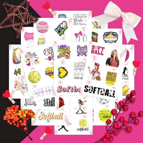Image of 100Pcs Softball Stickers for Girls for Water Bottle and Laptop - Softball Party Favors & Decorations, Waterproof Vinyl Decals, Sports and Athlete Stickers, Gifts for Women & Men