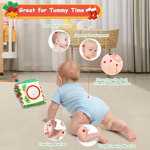 Image of SNOWIE SOFT Baby Cloth Book 115x70cm 3D Christmas Themed Colorful Baby Crib Cloth Fence Wrap with Fun Mirror, Squeaky Toy, Interactive Play Book for Tummy Time