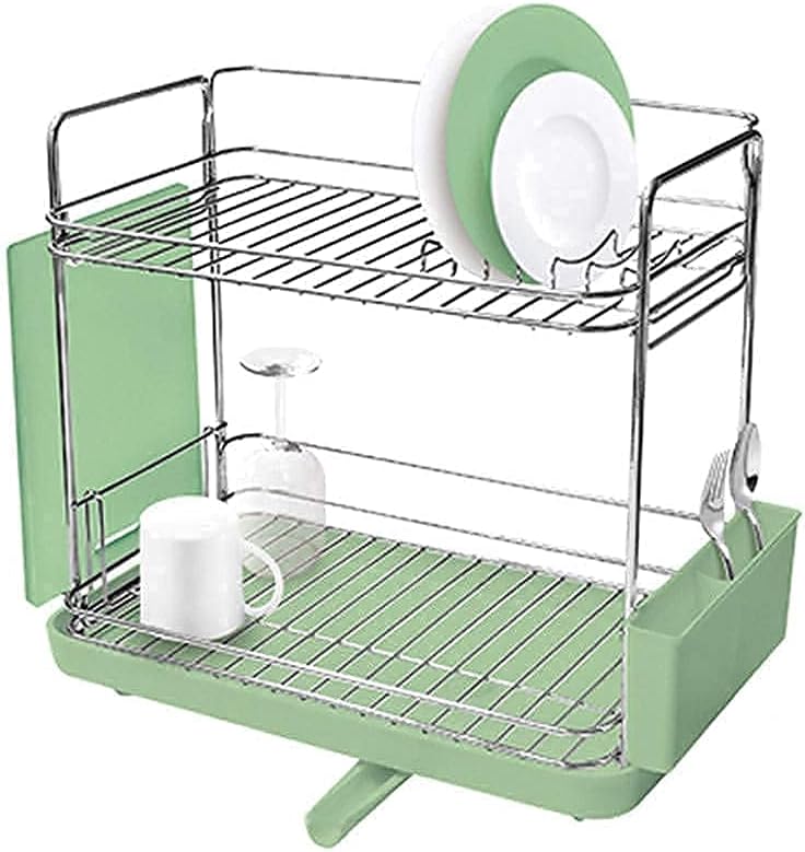 Dish Drying Rack Dish Drying Rack 2 Tier Dish Rack with Utensil Holder Side with Knife and Fork Rack and Chopping Board Rack Can Rotate The Drain Store Bowls/Dish/Glasses/Knife and Fork
