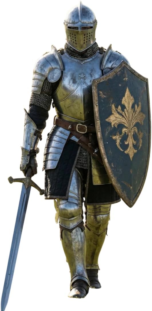 ARTIZANSTORE Medieval Knight Full Plate Armor Suit - Battle Ready Steel Armor for LARP - Warrior Knight Costume with Shield - Handcrafted Armor Set