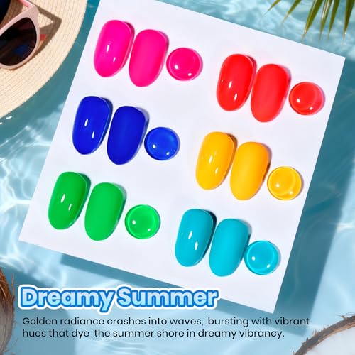 Image of Beetles Neon Gel Nail Polish - Dreamy Summer Nails Art, 6 Colors Hot Pink Blue Yellow Green Summer Gel Nail Polish Set, Soak Off UV LED Bright Rainbow Neon Nails Art, Long-Lasting Manicure Salon