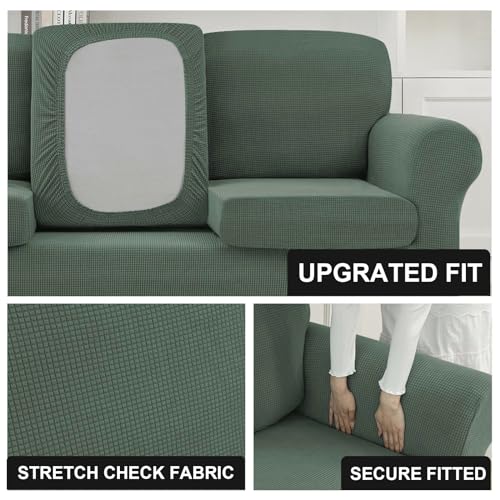Housse de canapé avec coussins fauteuil extensible antidérapant vert durable - 4