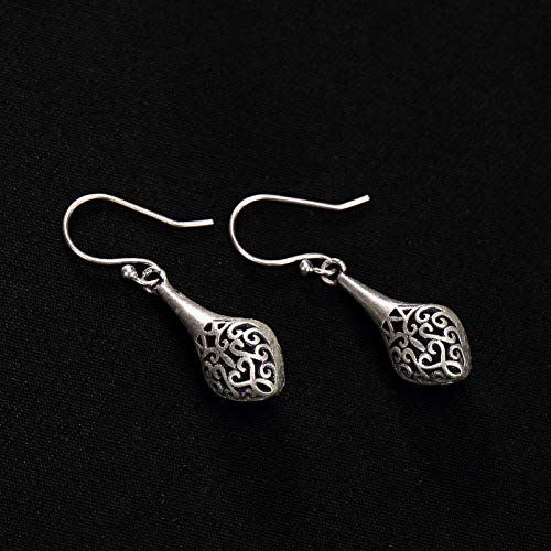 925 Argent Boucles d'oreilles Femme, Forme Vase Motif Creux Clip D'Oreille Vintage Ethnique Goutte Pendentif Crochet D'Oreille Avec Boîte, Cadeau De Fête Des Mères, Goujon D'Oreille De Style Chino