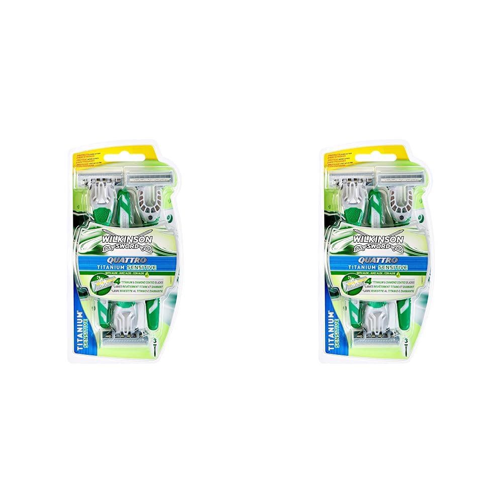 Wilkinson SwordQuattro Titanium For Men | Sensitive | 3 x Disposable Razors (Pack of 2)