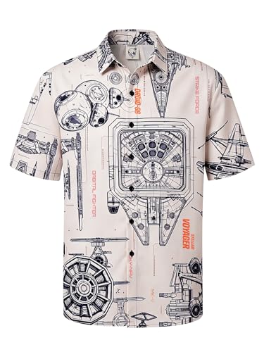 Hardaddy Mens Hawaiian Shirt Short Sleeves Printed Button Down Summer Beach Casual Shirts Apricot XXL