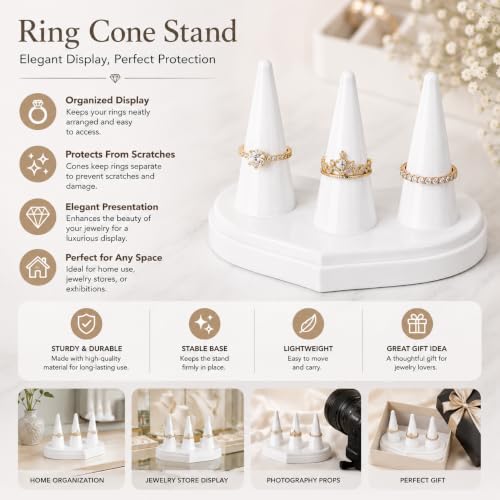 Image of morel JEWEL FINGER RING HOLDERS PLASTIC 3 MOUNT JEWELRY WHITE STAND RING CONE FINGER STORAGE ORGANIZER PERFECT FOR BUSINESS PHOTOSHOOT ROOM DECORATION.(PACK OF 2)