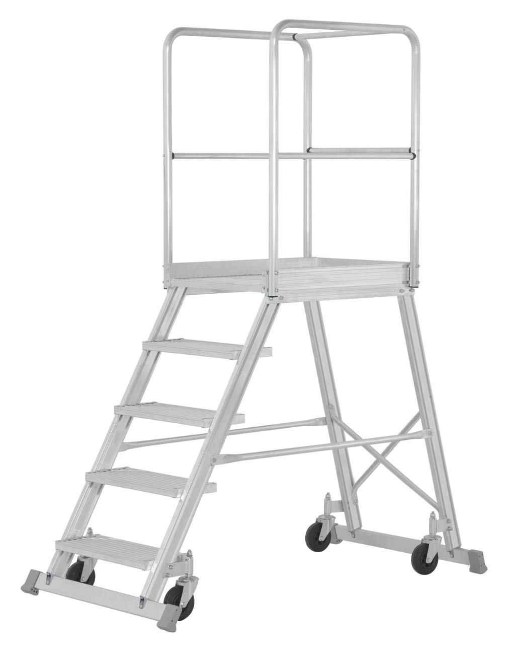 Hymer Podesttreppe fahrbar, einseitig begehbar, Podestgröße 600x800 mm, Stufenanzahl 8, Standhöhe 1950 mm, Gewicht 49,5 kg
