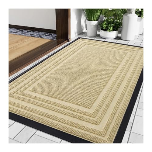 屋外用ドアマット、ドアマット天然ゴム製滑り止めロープロファイル家庭用玄関フロア頑丈な屋内用(Beige,43 x 75 cm (Rectangular))