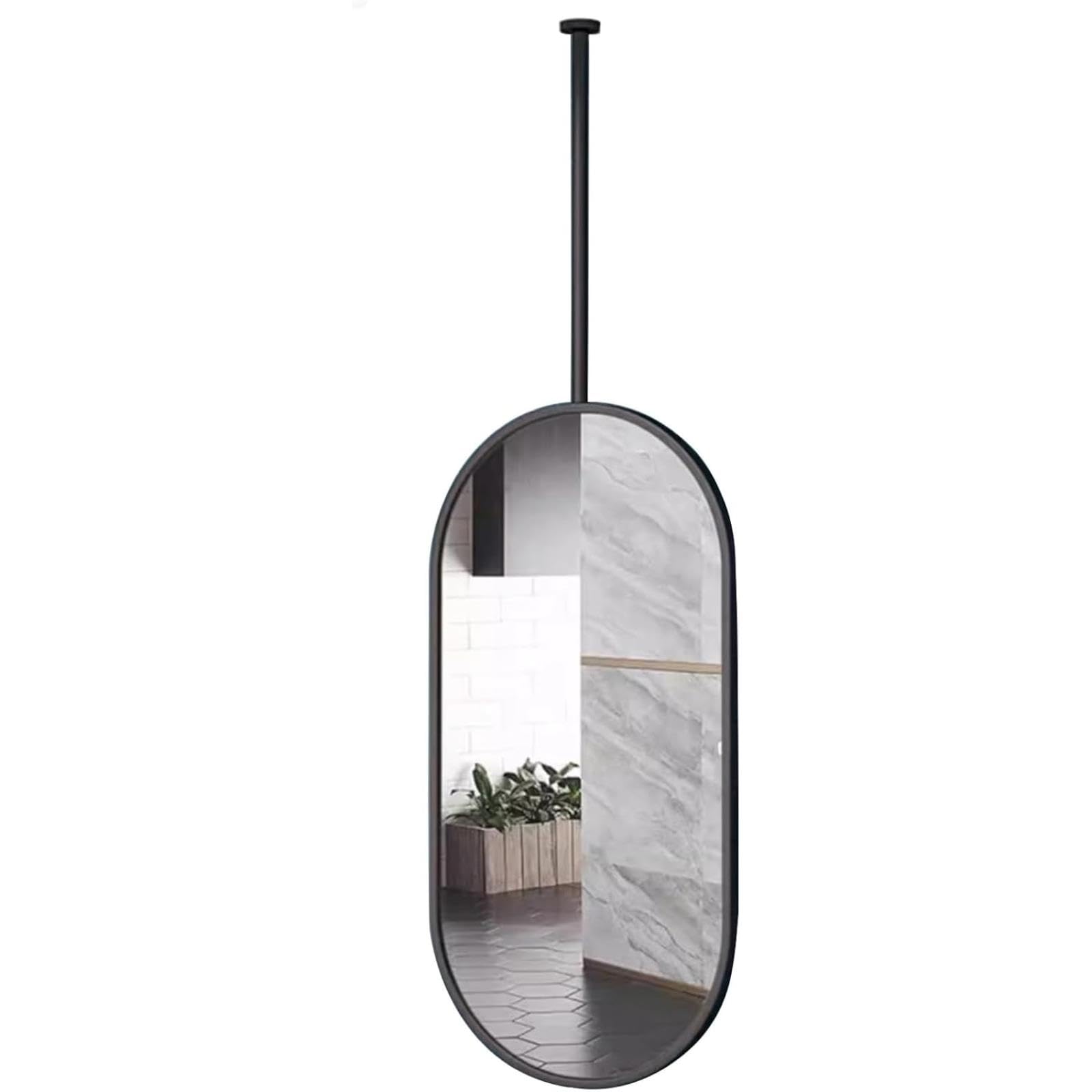 Miroir ovale plafond en métal noir chic et suspendu pour une coiffeuse d'exception