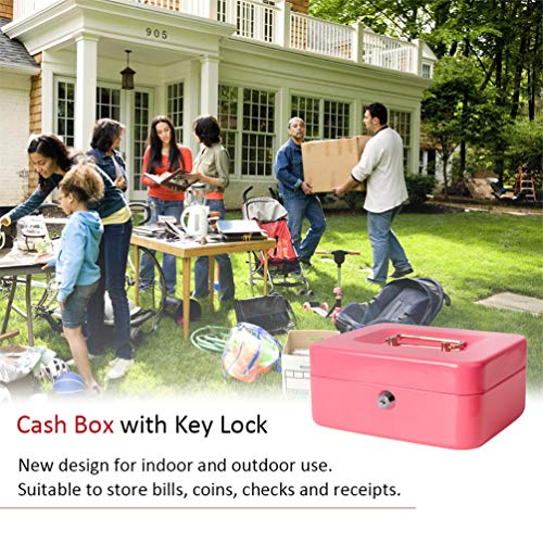 Decaller Cash Box With Money Tray, Metal Locking Money Box With Key Lock For Security, 7 4/5" X 6 4/5" X 3 3/5", Pink #TOP4