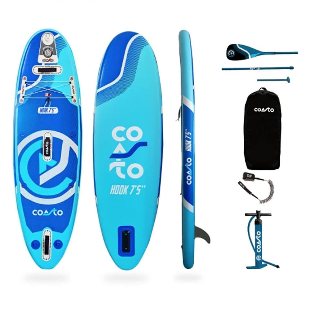 Coasto - Sup Stand Up Paddle Gonflable Hook 7'5 PB-CHOK75B pour Enfant - Planche Pneumatique Dropstitch Couche Fusionnée - Pack Pagaie, Leash, Pompe, Sac de Transport et Kit - 226 x 66 x 10 cm