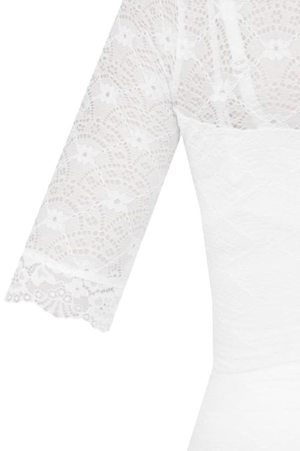 MarJo Damen Dirndlbody Hallerndorf Halbarm in Offwhite – Eleganter Body mit Stehkragen, tropfenförmigem Ausschnitt & perlenartiger Knopfschließe – Ideal für Trachten, Oktoberfest & festliche Anlässe
