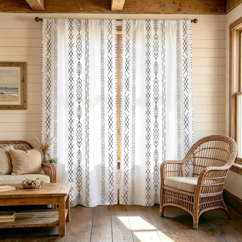 zokyer Boho Window Curtain Long Wide Black and White Striped Geometric Modern Farmhouse Country Grey Mid Century Bohemian Rustic 52" W x 84" L for Bedroom Living Room 2 Panels Rod Pocket Drapes