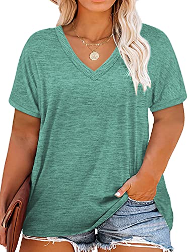 Image of DOLNINE Plus-Size Tops for Women Casual Short Sleeve Color Block T-Shirts | Basic Going Out Tees, Summer Trendy Loose Fit Tunics