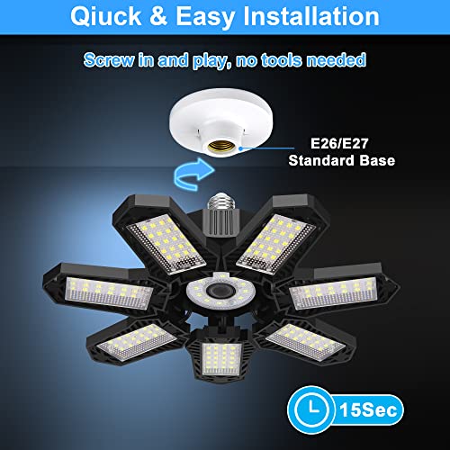 Audles 7+1 160W Led Shop Light Deformable Led Garage Ceiling Light With 7+1 Adjustable Panels Lighting High Bay Light Attic Light 1Pk #TOP5
