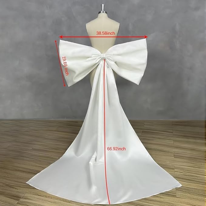 dideyttawl Women Satin Bow Cape for Prom Dress Detachable Sleeves Train for Wedding Dress Homecoming Dress Long Bridal Cape - Image 6