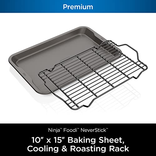 Ninja B32102 Foodi Neverstick Premium 2-Piece Bakeware Sheet Set, Nonstick, Oven Safe Up To 500⁰F, With 10 X 15 Inch Baking Sheet & 10 X 15 Inch Cooling/Roasting Rack, Dishwasher Safe, Grey #TOP5