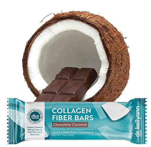 Keto Collagen Fiber Bar - High Fiber, Low Carbs - Soy Free, Gluten Free, Non-GMO & No Added Sugar - Perfect Keto & Paleo Snack with Creamy Coconut Inside Dipped in Dark Chocolate (12 bars)