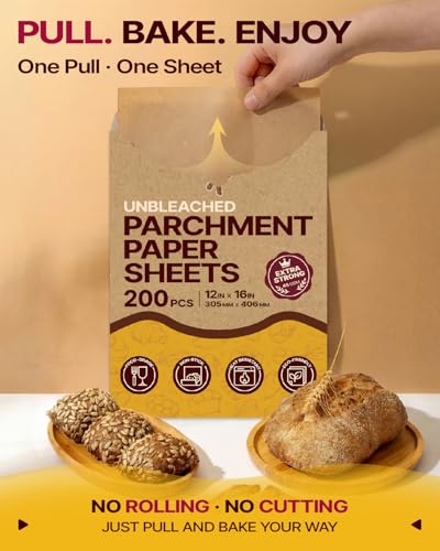 Image of Katbite 200Pcs 12x16 In Unbleached Parchment Paper for Baking, Precut Parchment Paper Sheets, Heavy Duty Flat Baking Paper, Half Sheet Baking Sheets for Baking Cookies, Cooking, Air Fryer, Oven
