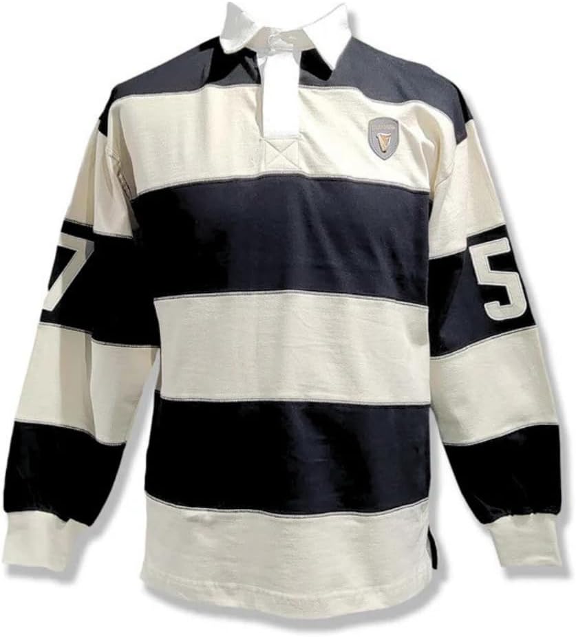 Official Merchandise Long Sleeve Rugby and Football Men's Shirt, Black & Cream, XL