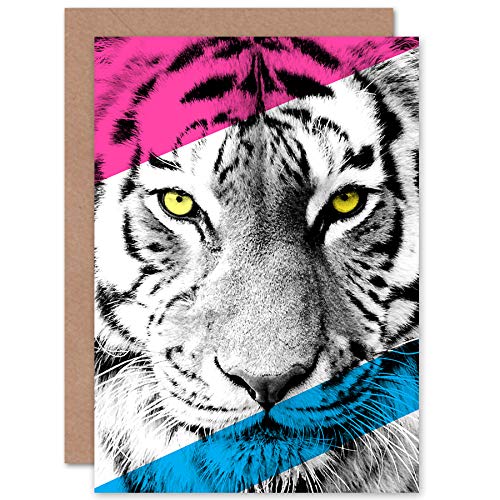 Wee Blue Coo Contemporary Bold CMYK Tiger Greeting Card With Envelope Inside Premium Quality