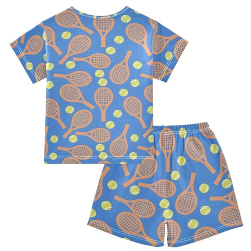 ALAZA Tennis Ball Blue Pajamas Short Sleeve 2 Piece Sleepwear Top and Bottom Pajama Set Unisex2