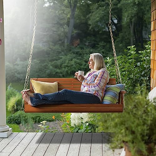 image for VINGLI Upgraded Patio Wooden Porch Swing for Courtyard & Garden, Heavy