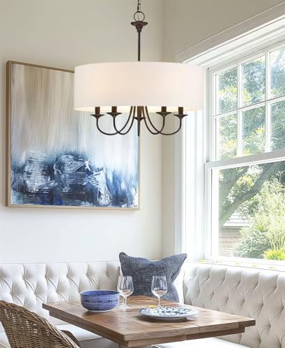 Image of Kira Home Quinn 22 inch Large Modern 5-Light Drum Chandelier for Kitchen Island