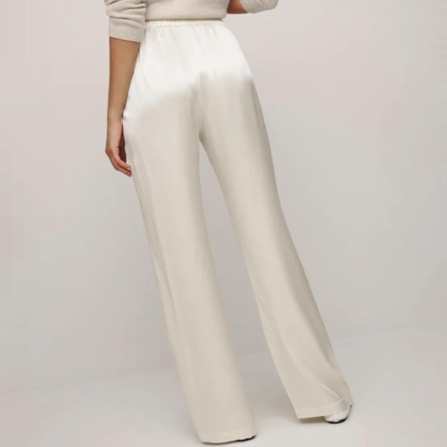 Women Y2K Satin Wide Leg Pants Casual Elastic High Waist Solid Loose Fit Lounge Pants Office Ladies Work Trousers - Image 5