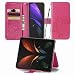 Produktbild Xifanzistore Hülle Glitzer für Samsung Galaxy Z Fold2 5G Hülle,PU Leder Flip Brieftasche Handyhülle,[3 Slots][Magnetknopf][Bracket-Funktion],Ledertasche Schutzhülle for Samsung Galaxy Z Fold2 5G,Rot
