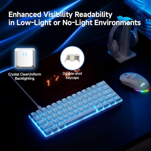 TMKB 60% Mechanical Gaming Keyboard, Red Linear Switch, LED Backlight, Anti-Ghosting, Detachable USB-C, Double-Shot Keycaps, 61 Keys, Wired, White - Image 5