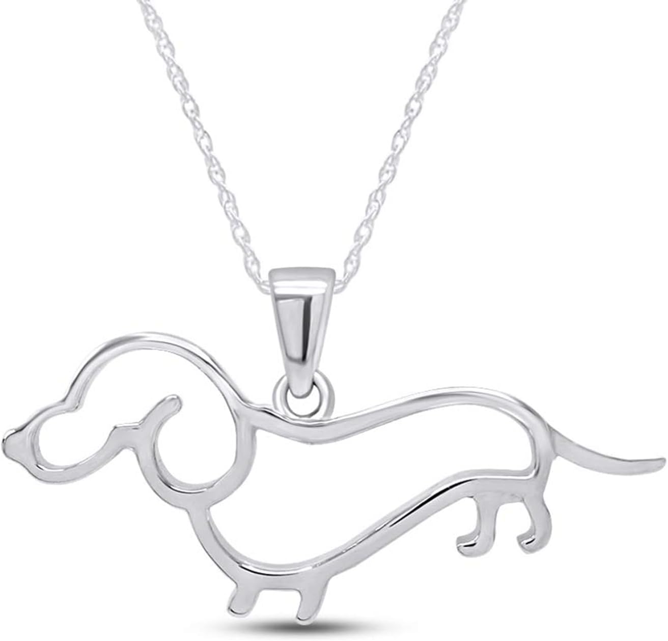 Dachshund Dog Charm Pendant Necklace for Women in 14k Gold Plated 925 Sterling Silver with 18 Inch Rope Chain Jewelry Gift for Her Pet Lovers