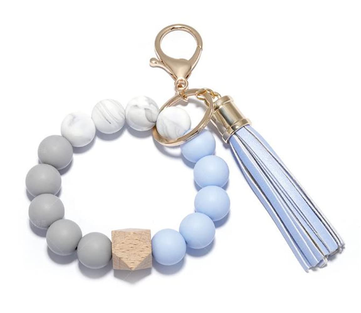 YEHJDSMD Silicone Beads Tassel Keychain For Keys Wristlet Bracelet Pendant Keyring For Women Tassel Charms Keychain Accessories Fashion Keychain, Silver