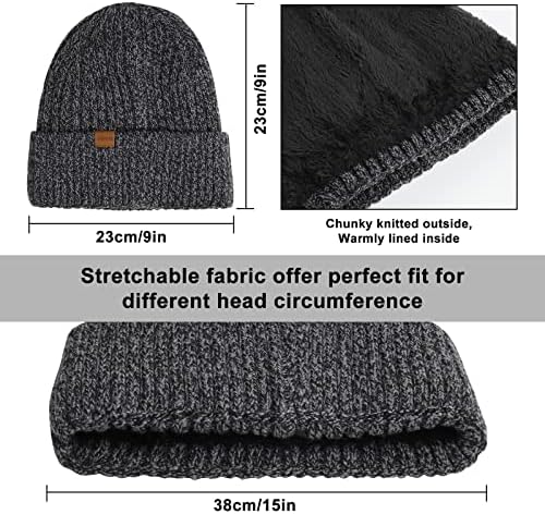 AISHNA Winter Beanie Hat Scarf and Touch Screen Gloves Set Knitted Hats Thermal Gloves Long Scarf for Men Women Neck Warmer 3 PCS Skull Cap Thick Fleece Lined Unisex