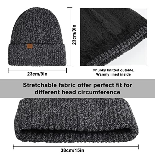 Aishna Winter Beanie Hat Scarf And Touch Screen Gloves Set Knitted Hats Thermal Gloves Long Scarf For Men Women Neck Warmer 3 Pcs Skull Cap Thick Fleece Lined Unisex (Gray) #TOP4