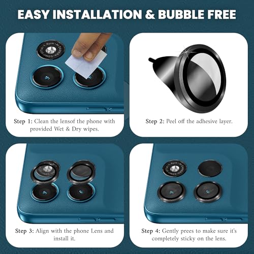 Image of FIRST MART Black Camera Ring Guard Protector for Motorola G57 Power | Tempered Glass with Metal Alloy Rings, HD Clear, Scratch Resistant, Case-Friendly | Pack of 1