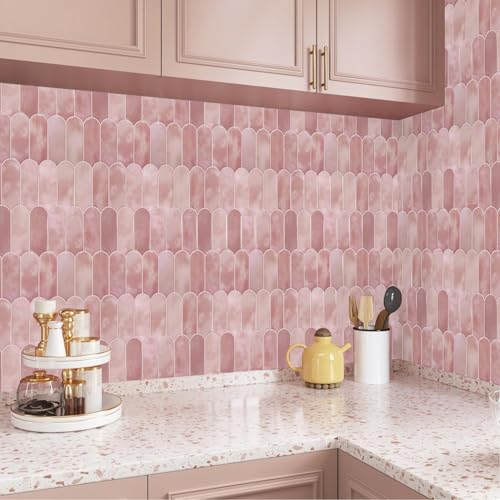 Vamos Tile 10-Sheet Backsplash Peel and Stick Tile, Pink Self Adhesive Vinyl Wall Tiles, Stick on Backsplash for Kitchen, Bathroom,RV (Thicker Design) by Vamos Tile - Image 8