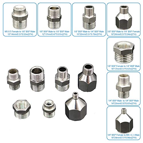 Conjunto de adaptadores de aerógrafo de 16 peças, conectores macho/fêmea de 1/8 e 1/10.2 cm, descone
