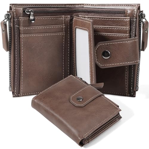 DASKING Herren Portemonnaie, 16-in-1 MäNner Leder Brieftasche RFID Schutz Kreditkartenhalter Bifold Tasche Mit ReißVerschluss MüNze Tasche, Anti-Diebstahl Sicherheit Geldbörsen Geschenke FüR MäNner