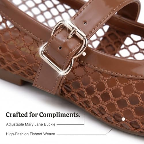Image of EMMA NEW YORK Mesh Ballet Flats for Women, Mary Jane Mesh Ballet Flats Shoes for Women with Buckle Strap