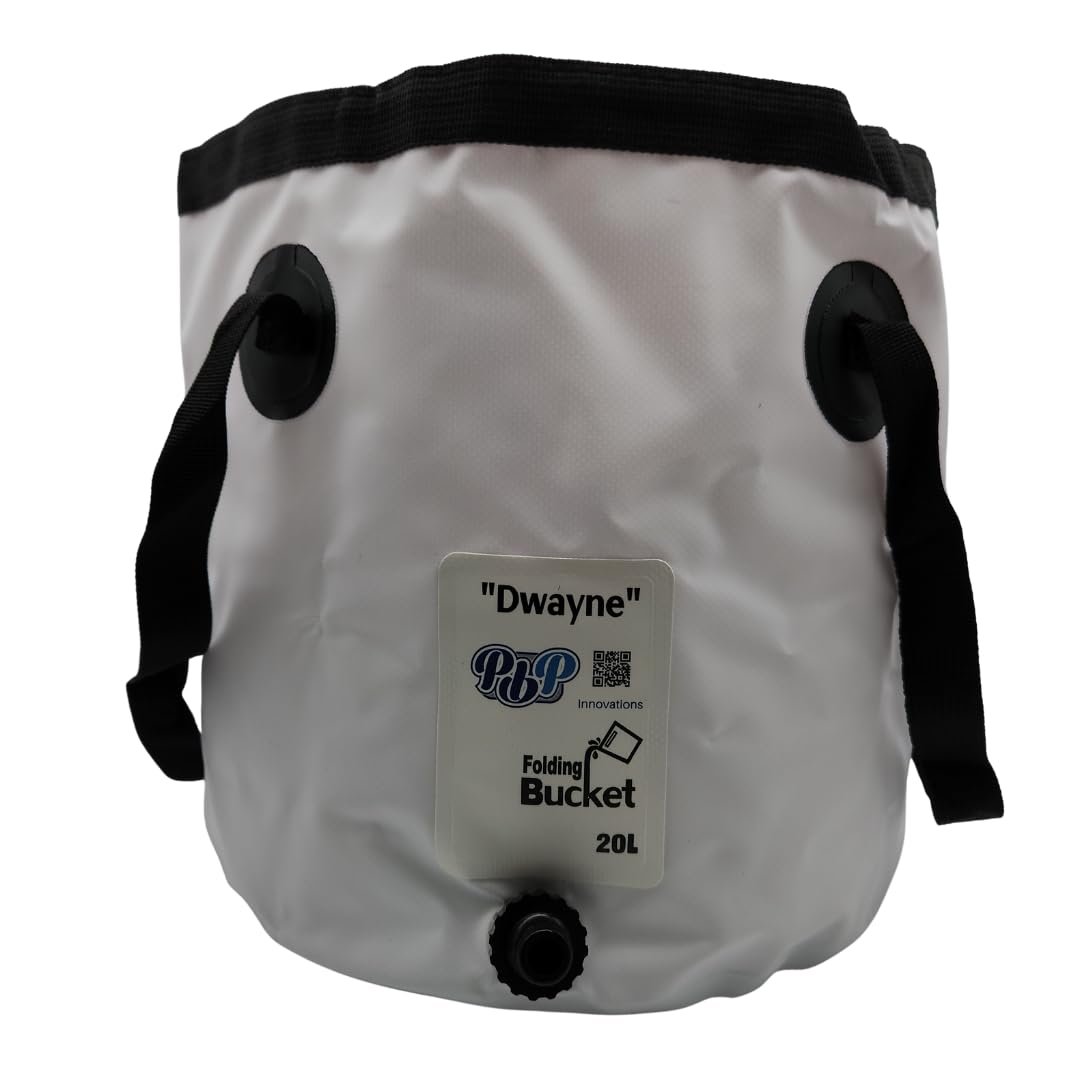 PBP Handy Folding Bucket 20L - "DWAYNE" With Quick Hose Connector (White)