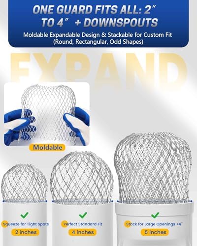 10Pcs Premium Gutter Downspout Guard, Downspout Filter Strainers 3.5IN Expandable Aluminum Mesh, Adjustable Gutter Leaf Block for 2-4IN Downspouts, Debris Removal, Easy Install for Roof Yard Drainage - 2
