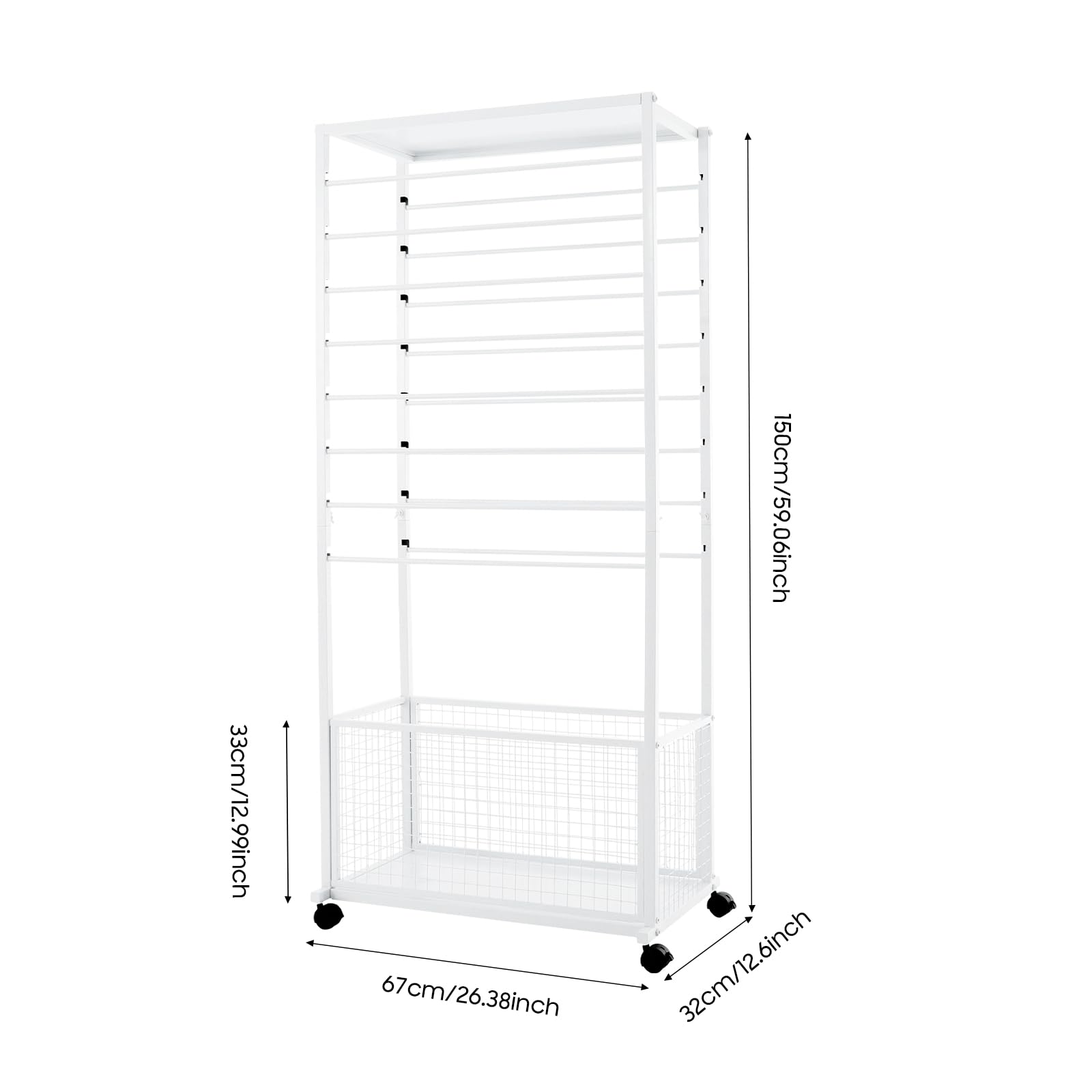 Bänder-Organizer 16 Etagen, 67×32×150 cm, mit Rollen und Bremsen – Aufbewahrungsständer für Bänder, Stoffe und Geschenkpapier, ideal für Bastelräume und Blumenläden