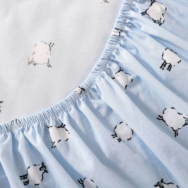 Image of Poppy & Fritz - Full Size Sheet Set, 100% Long-Staple Percale Cotton Bedding, Crisp & Cool, Deep Pockets, Bed Sheets with Matching Fitted Sheet & Pillowcase (Sheep Light Blue)