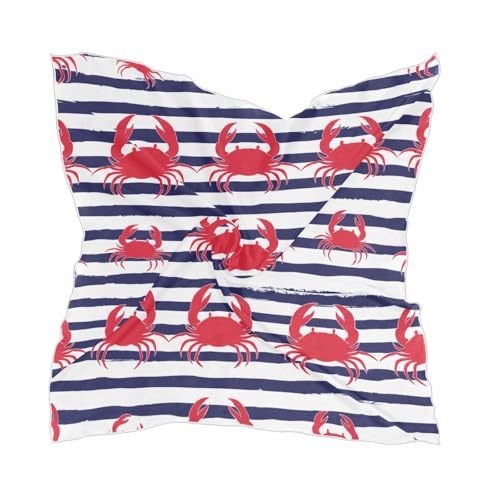 Red Crabs Stripes Silk Like Head Scarf for Women,Soft Fashion Neck Scarf Square Satin Head Scarf 23.6 Inches