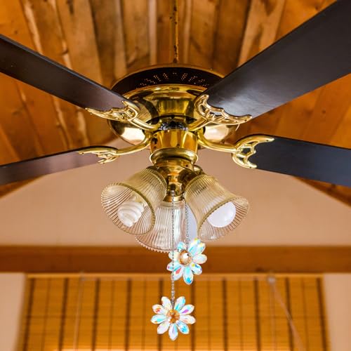 Image of Threehoney 4 Pieces Ceiling Fan Pull Chain Extender Light Pull Light Chain Extender Pack for Ceiling Fans Extension Pack Crystal Glass Flower Pendants with 22.8 Inch(AB Color)