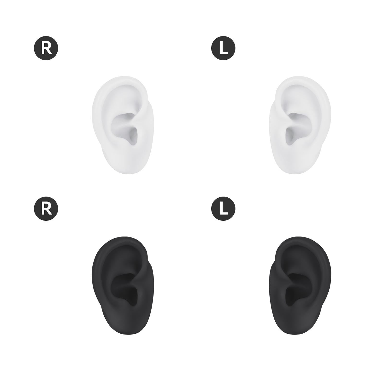 2 paia di modelli di orecchie in silicone, pratica di piercing all'orecchio finto destro e sinistro, parti del corpo in silicone per lo strumento di (bianco e nero)