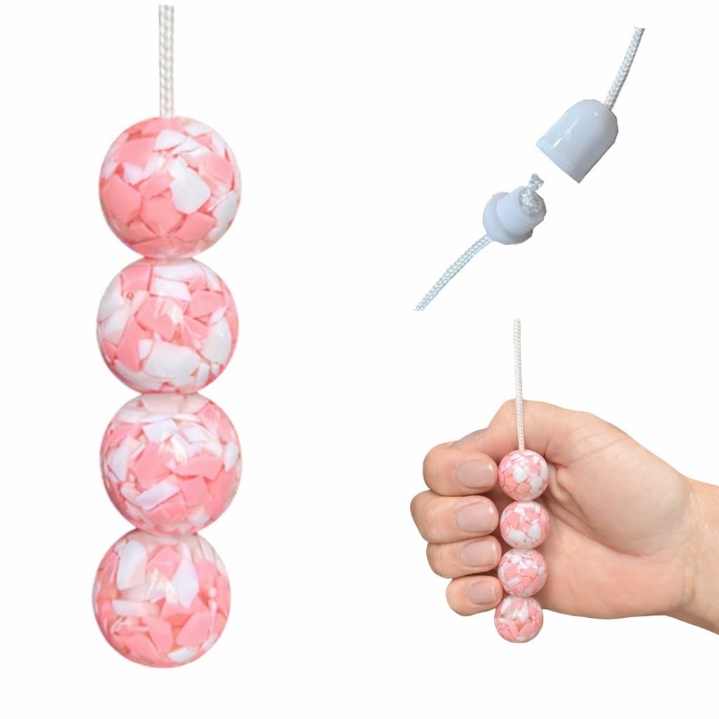 Lowgy Glossy Resin Bead Light Pull with Cord & Connector for Easy Fitting - 4 x 20mm Shiny Beads - Choice of Cord Colour and Connector (Pink and White)