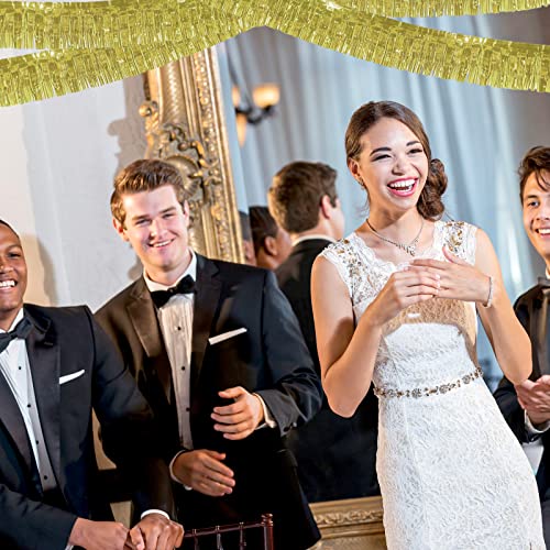 Image of 6 Pack 10 Feet Foil Fringe Garland Metallic Tinsel Streamers Banner Wall Hanging Curtain Backdrop Banner for Parade Floats, Thanksgiving, Christmas, Birthday, Halloween Party Decorations(Light Gold)