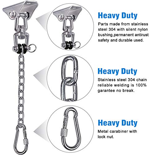 SELEWARE Permanente Antirust RVS 304 Heavy Duty Swing Hangers met ketting en karabijnhaak, 360° draaien, 2 schroeven… - Afbeelding 4